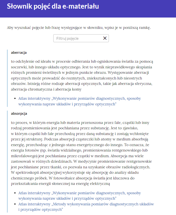 Przykładowe linki do materiałów multimedialnych w słowniku