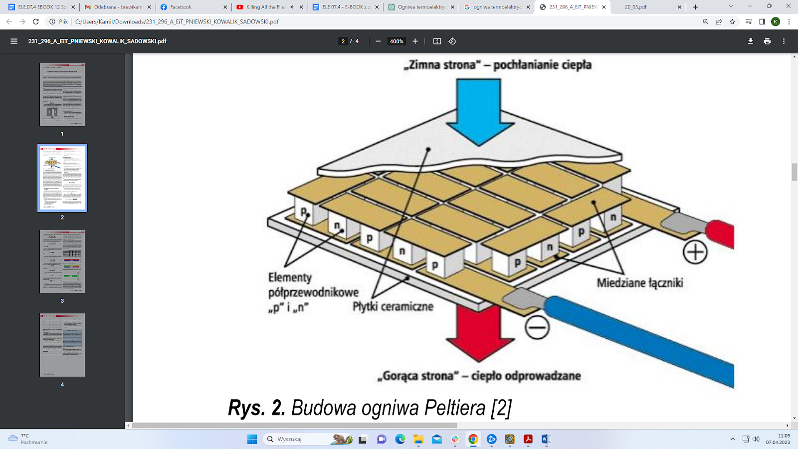 Rys. 16.1. Budowa ogniwa Peltiera