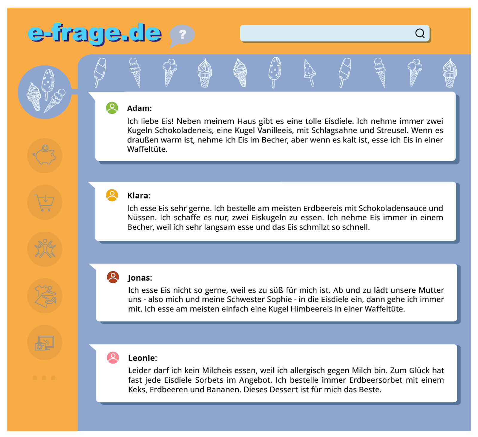 Ilustracja przedstawia rozmowę na forum internetowym. Transkrypcja jest dostępna poniżej.