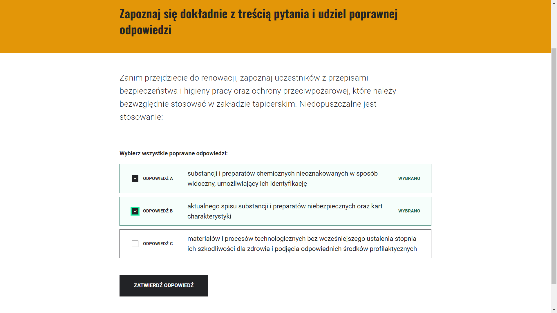 Przykładowy wygląd pytania z gry