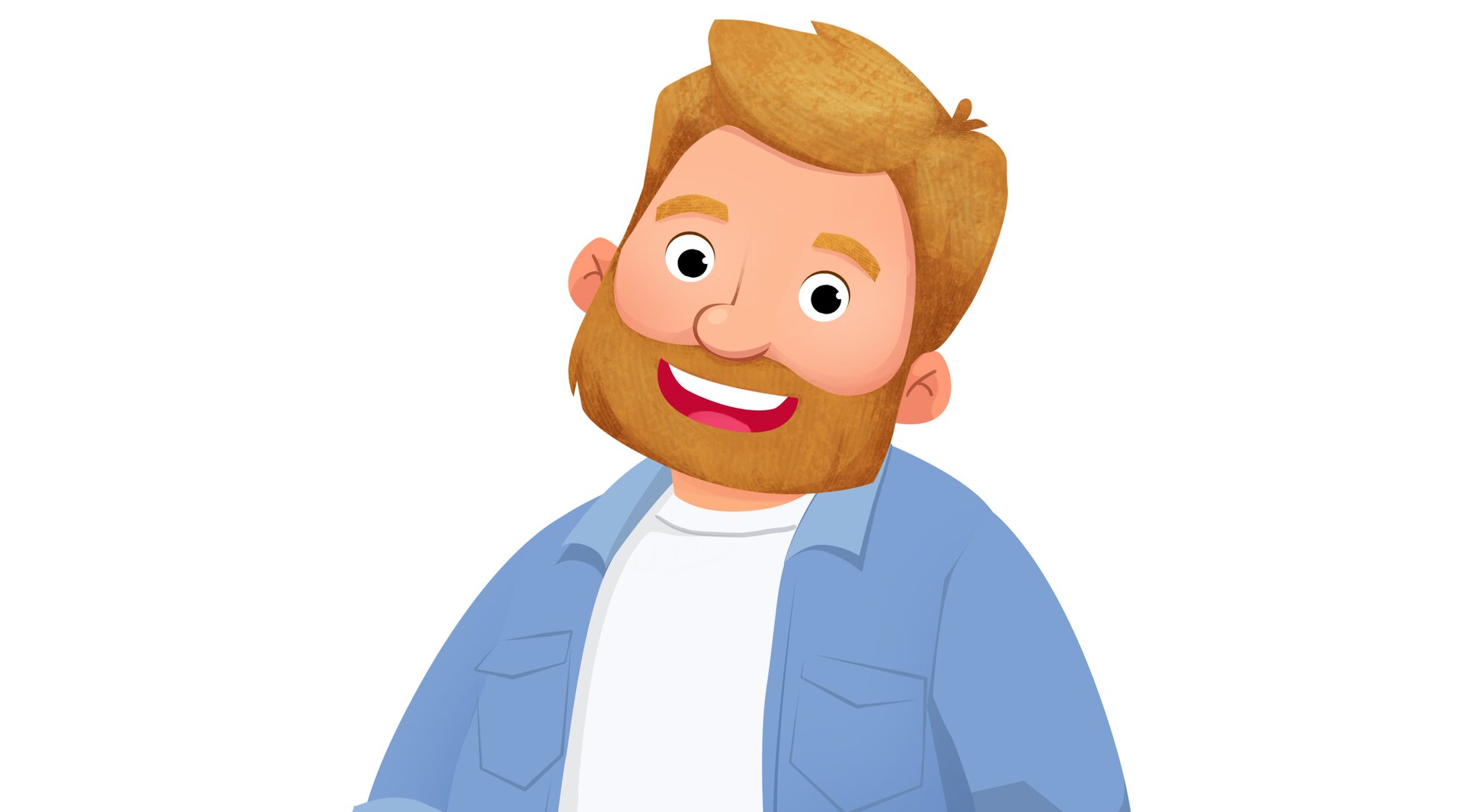 Ilustracja przestawia uśmiechniętego tatę z gęstą brodą i w niebieskiej koszuli.