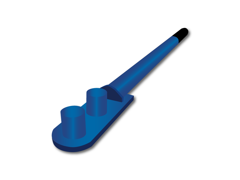 Grafika przedstawia niebieski klucz zbrojarki na białym tle.