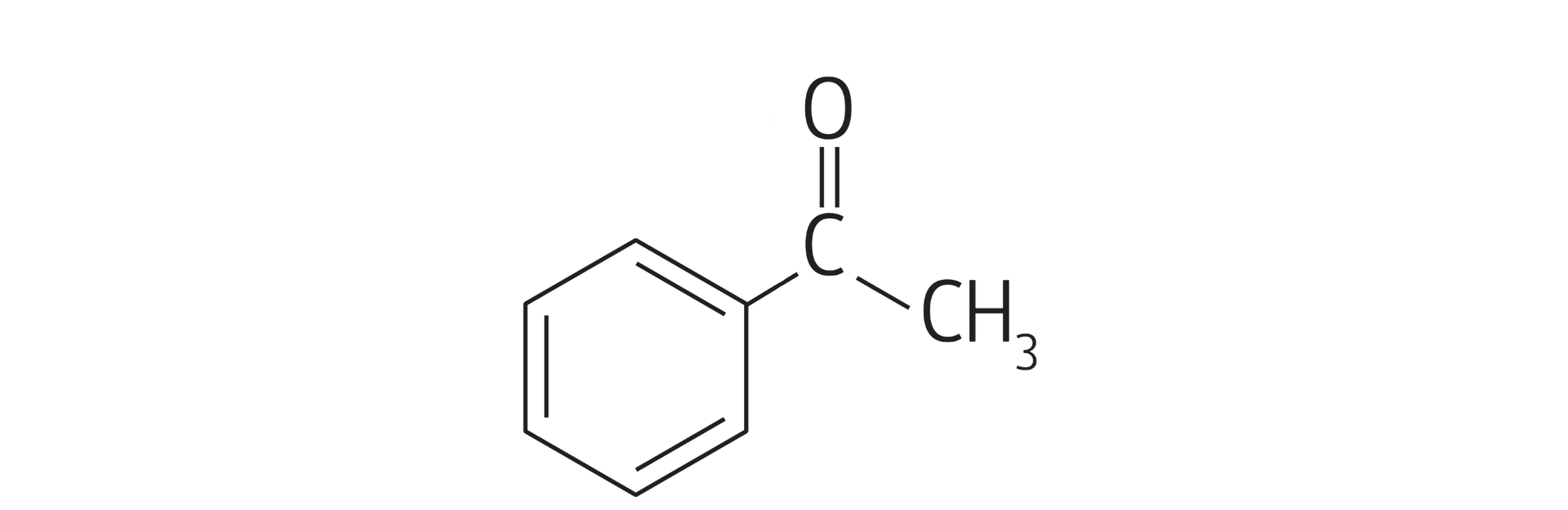 Ilustracja przedstawiająca wzór półstrukturalny związku zbudowanego z atomu węgla C połączonego za pomocą wiązania podwójnego z atomem tlenu O oraz za pomocą wiązań pojedynczych z grupą metylową CH3 oraz z grupą fenylową zbudowaną z sześcioczłonowego pierścienia aromatycznego.