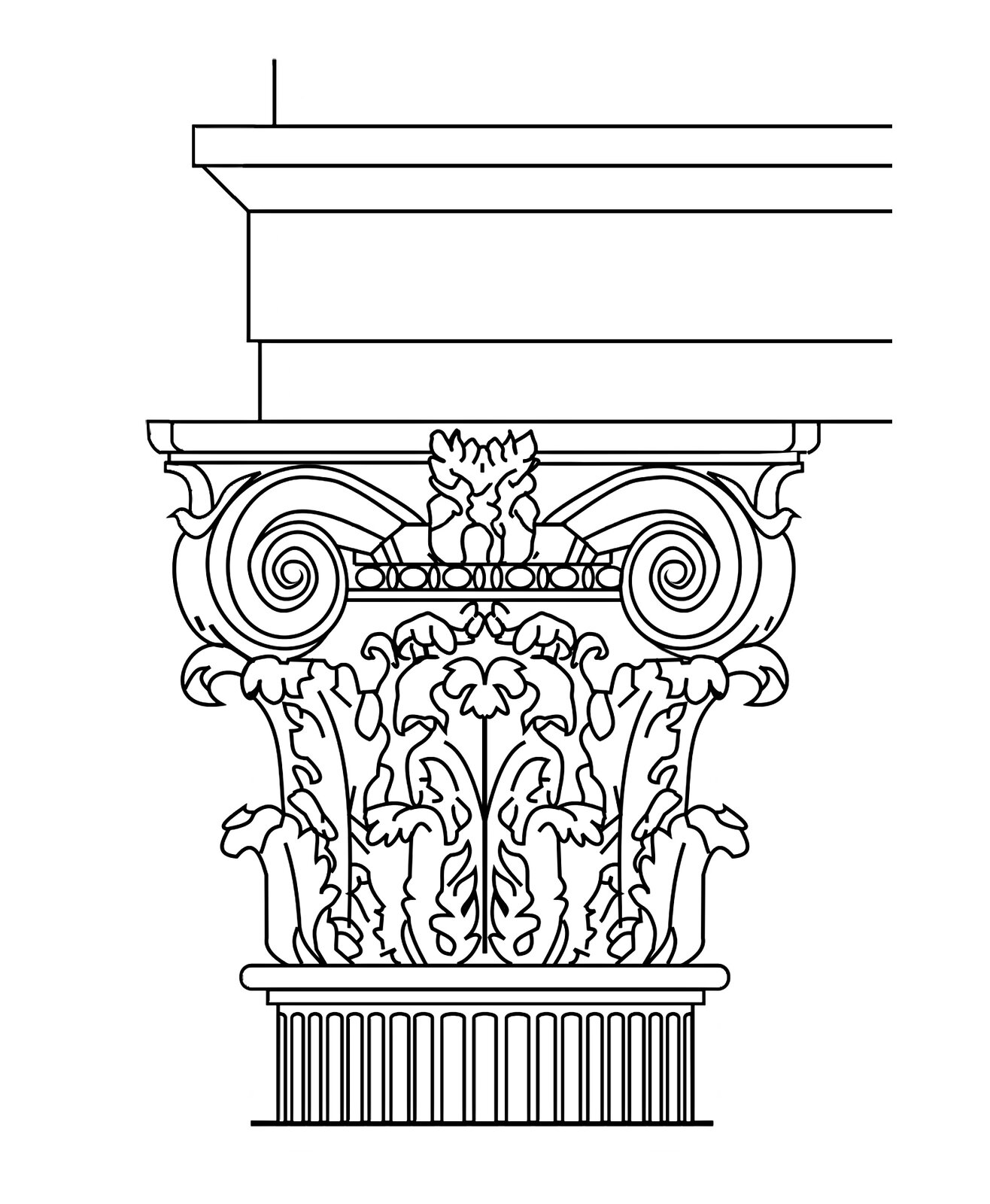 Czarno‑biała ilustracja przedstawia głowicę kompozytową, która swoim wyglądem przypomina połączenie głowicy jońskiej z koryncką. Ten element architektoniczny oparty został na czworokącie - trapezie, którego ściany zostały przyozdobione elementami wymodelowanymi na wzór liści akantu. Nad liśćmi umieszczone zostały baranie rogi, które wyglądają bardzo podobnie do tych znanych z głowicy jońskiej. 
