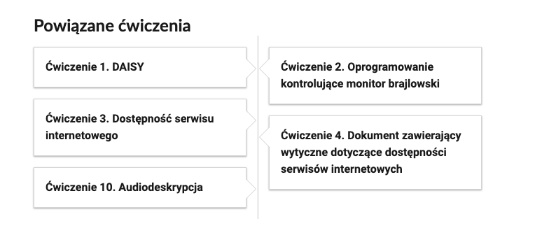 Widok przykładowego przycisku ćwiczeń powiązanych z danym multimedium