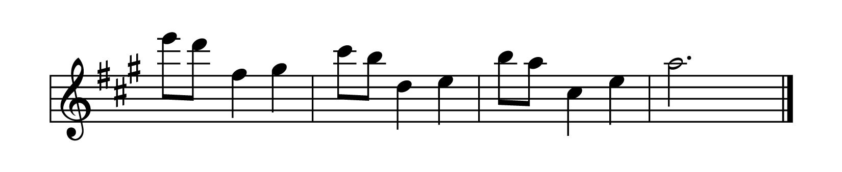 Grafika przedstawia Nokia Tune  - zapis nutowy dzwonka jednego z pierwszych telefonów komórkowych. Motyw jest zapisany w kluczu wiolinowym, w tonacji A‑dur. W pierwszym takcie na pierwszą miarę zapisano dwie ósmki: e oraz d, następnie na drugą miarę ćwierćnutę fis, a na trzecią ćwierćnutę gis. W drugim takcie na pierwszą miarę wykonywane są dwie ósemki: cis oraz h, a następnie na miary drugą oraz trzecią ćwierćnuty d oraz e. W takcie czwartym na pierwszą miarę zapisano ósemki h oraz a, na miarę drugą ćwierćnutę cis, a na trzecią miarę ćwierćnutę e. W ostatnim takcie zapisano półnutę z kropką a.