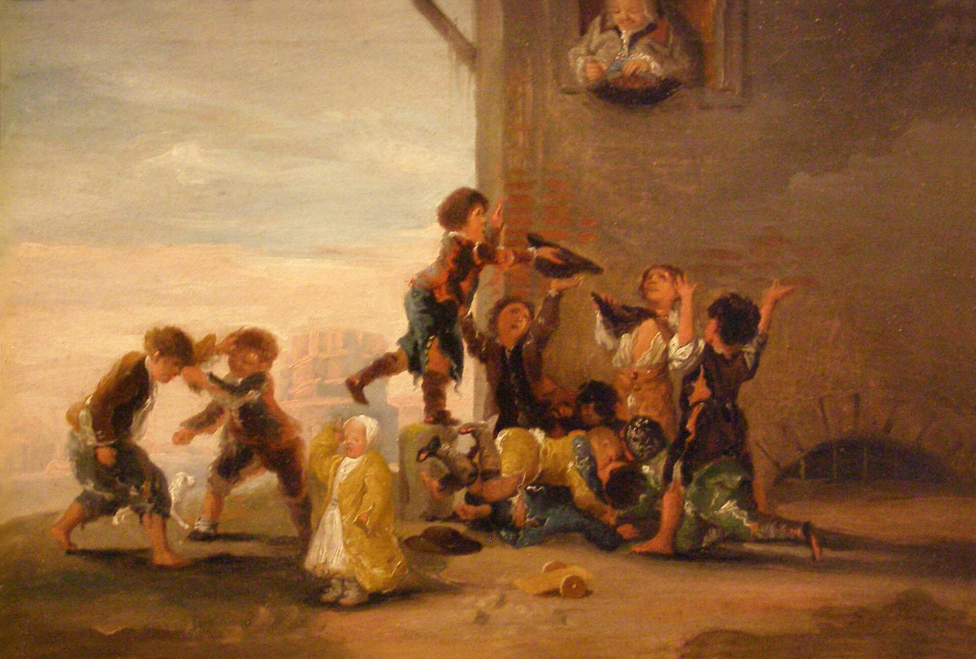 Zabawy dziecięce Dzieci bijące się o kasztany Źródło: Francisco Goya, Zabawy dziecięce, 1782–1785, domena publiczna.
