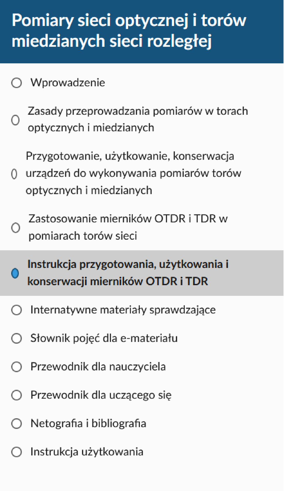 Ilustracja przedstawia przykładowy widok spisu treści e‑booka. Grafika przedstawia spis rozdziałów i podrozdziałów e‑booka.