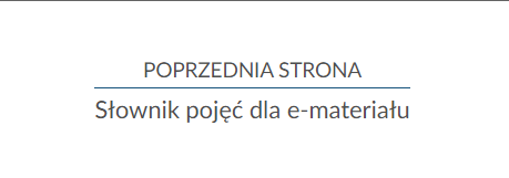 Przykład przycisku służącego do przejścia na poprzednią stronę e‑materiału. Napis: "Poprzednia strona. Słownik pojęć dla e‑materiału".