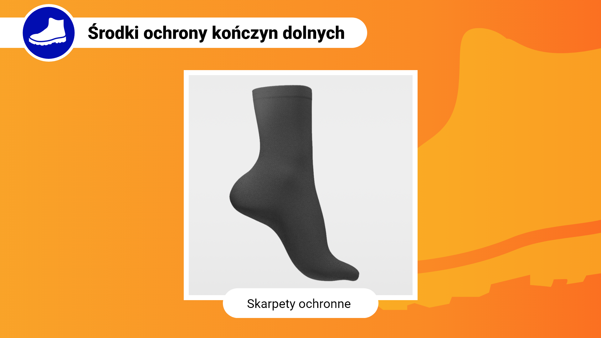 Zdjęcie w ramce z podpisem: skarpety ochronne. Przedstawia siwą, długą skarpetę.
