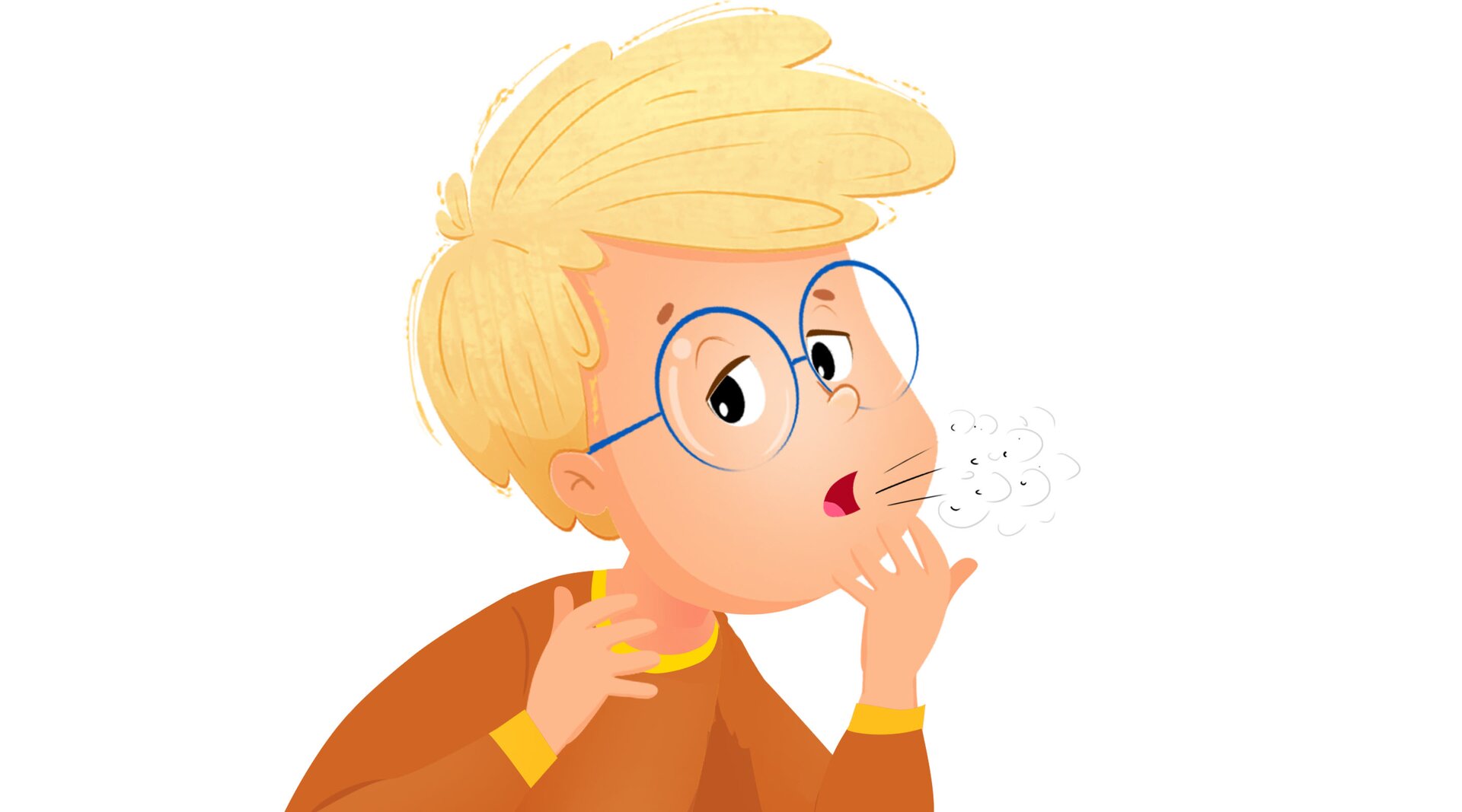 Na ilustracji znajduje się chłopiec, który kaszle.