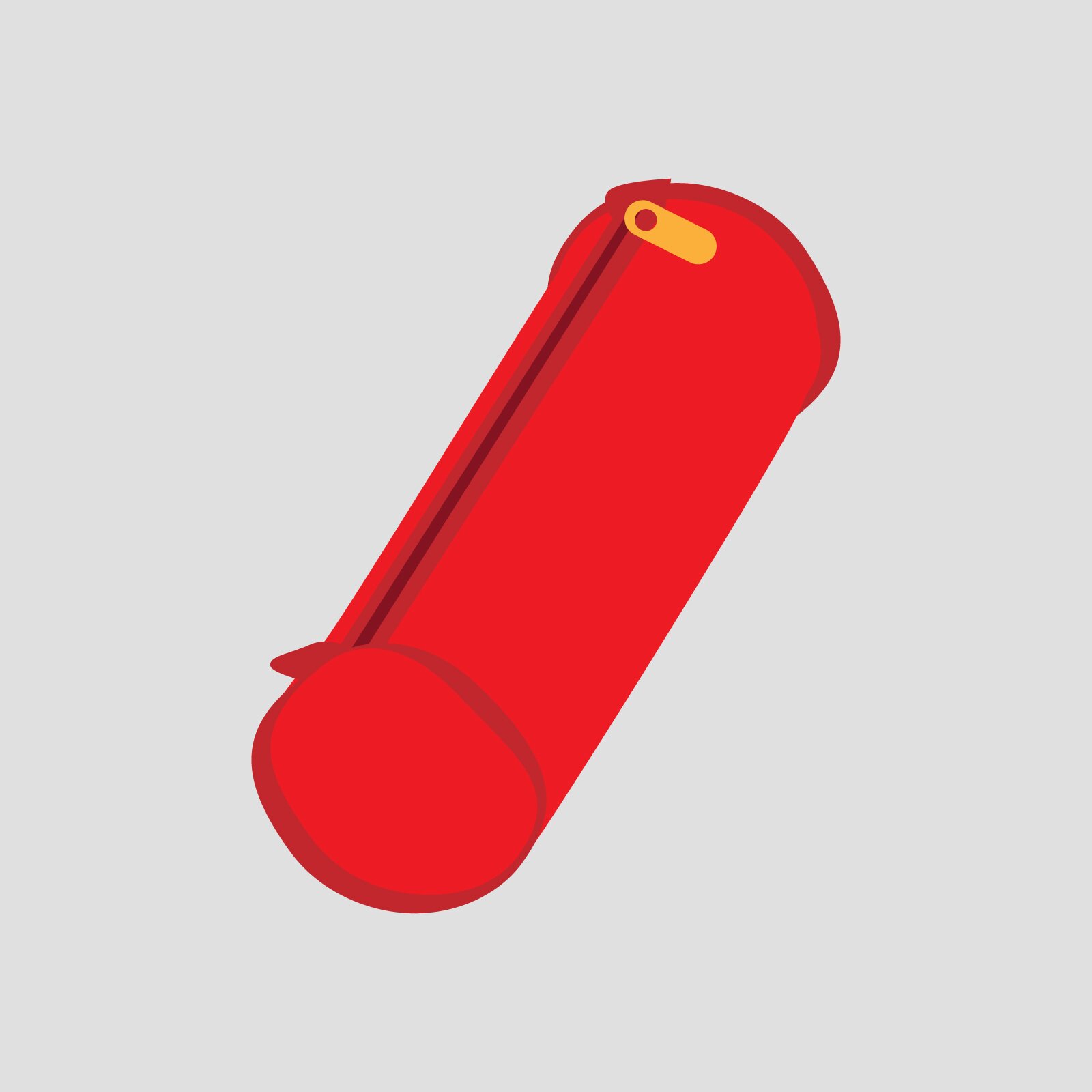 Ilustracja przedstawia czerwony piórnik w kształcie tuby, zapinany na zamek. 