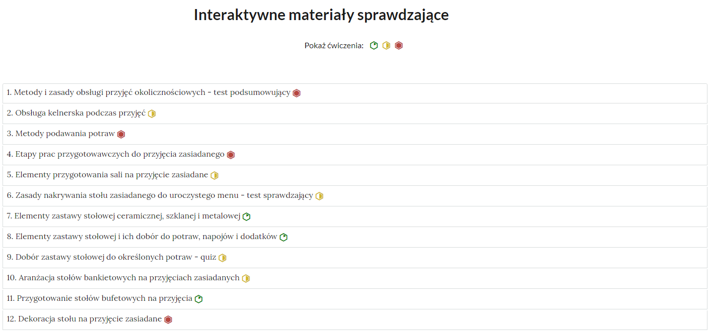 Widok interaktywnych materiałów sprawdzających