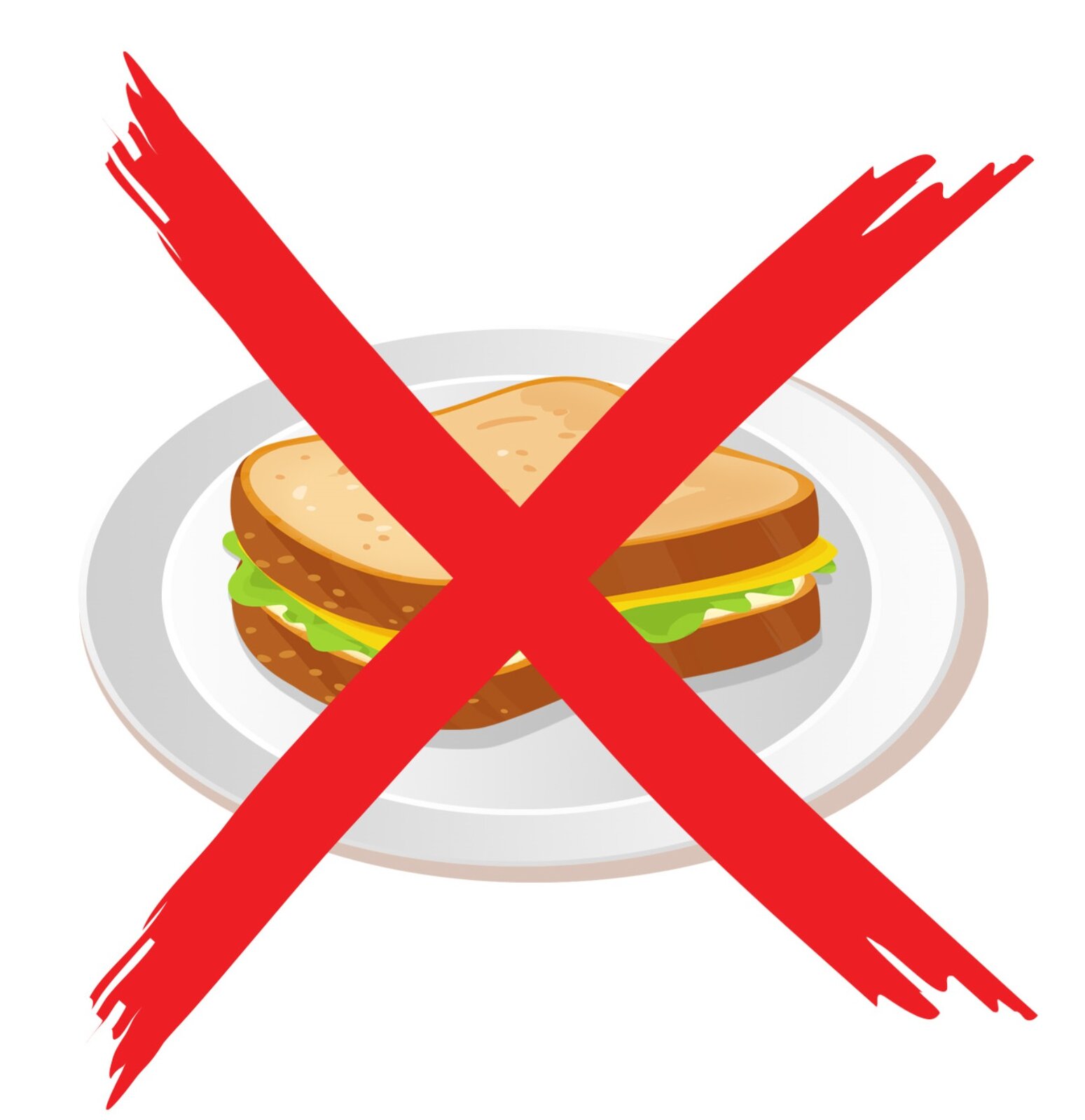 Ilustracja przedstawia kanapkę. Kanapka jest przekreślona na czerwono.