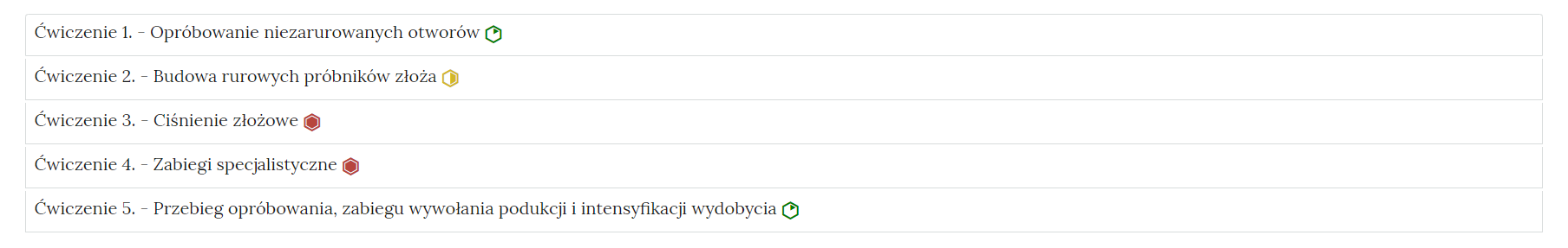 Widok zadań w zakładkach