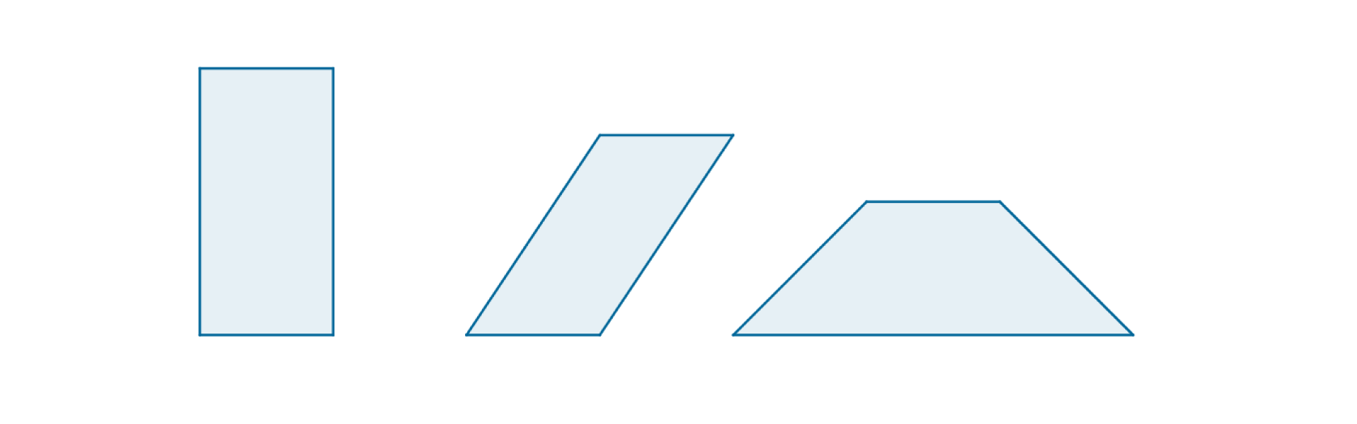 Ryunek przedstawia trzy figury: prostokąt, romb, trapez.