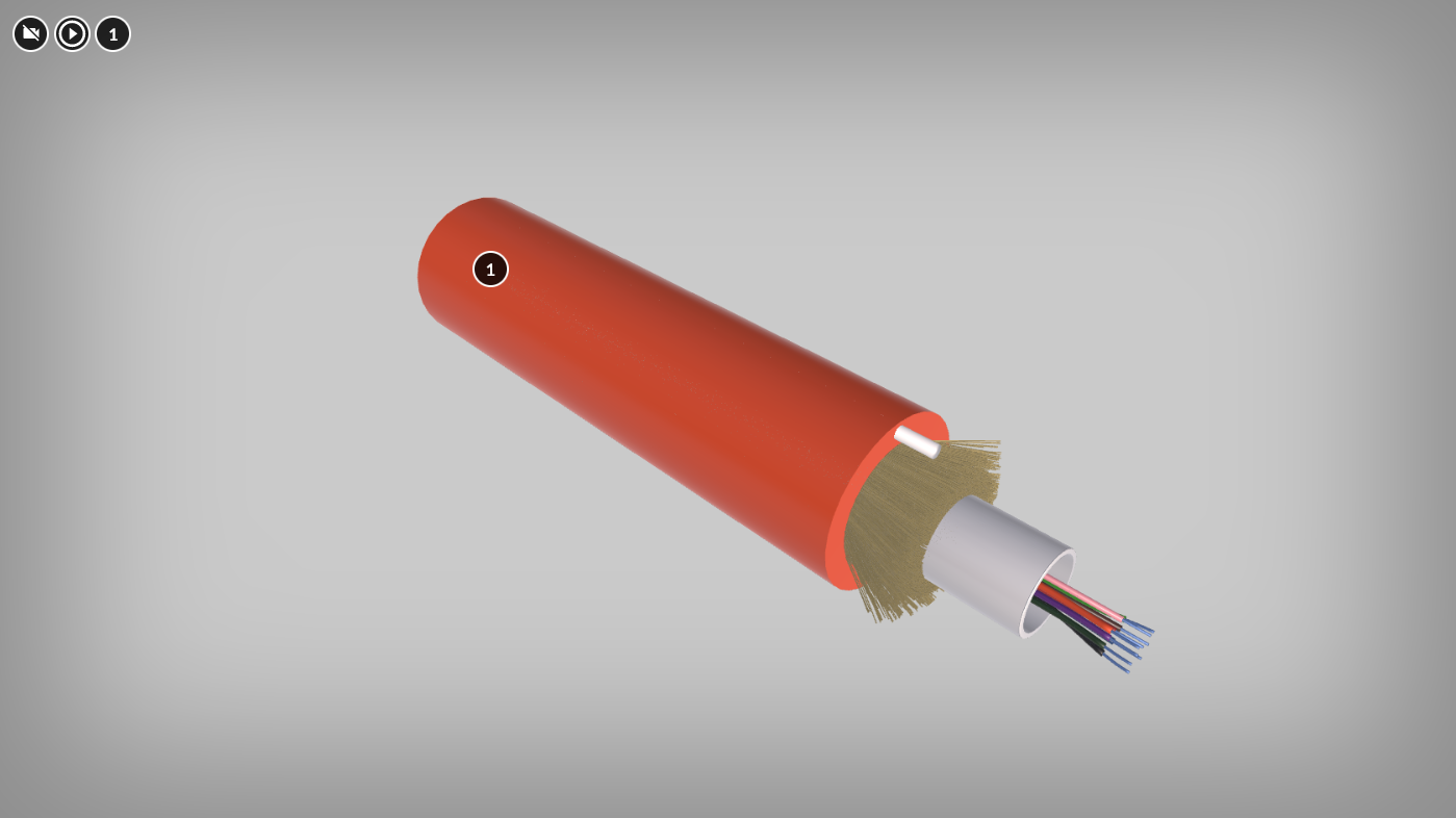 Ilustracja przedstawia model obrotowy kabla. Na przedmiocie znajduje się okrągły znacznik z cyfrą jeden.
