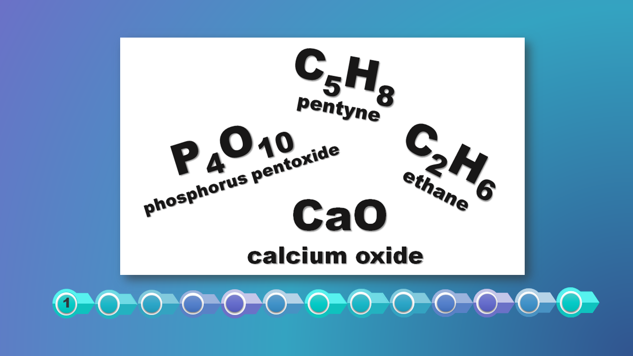 Grafika przestawiająca wzory chemiczne wraz z podpisami. Ce pięć ha osiem, penetyne, pe cztery o dziesięć phosphorus pentoxide, ce dwa ha sześć, ethane, ce a o, calcium oxide.