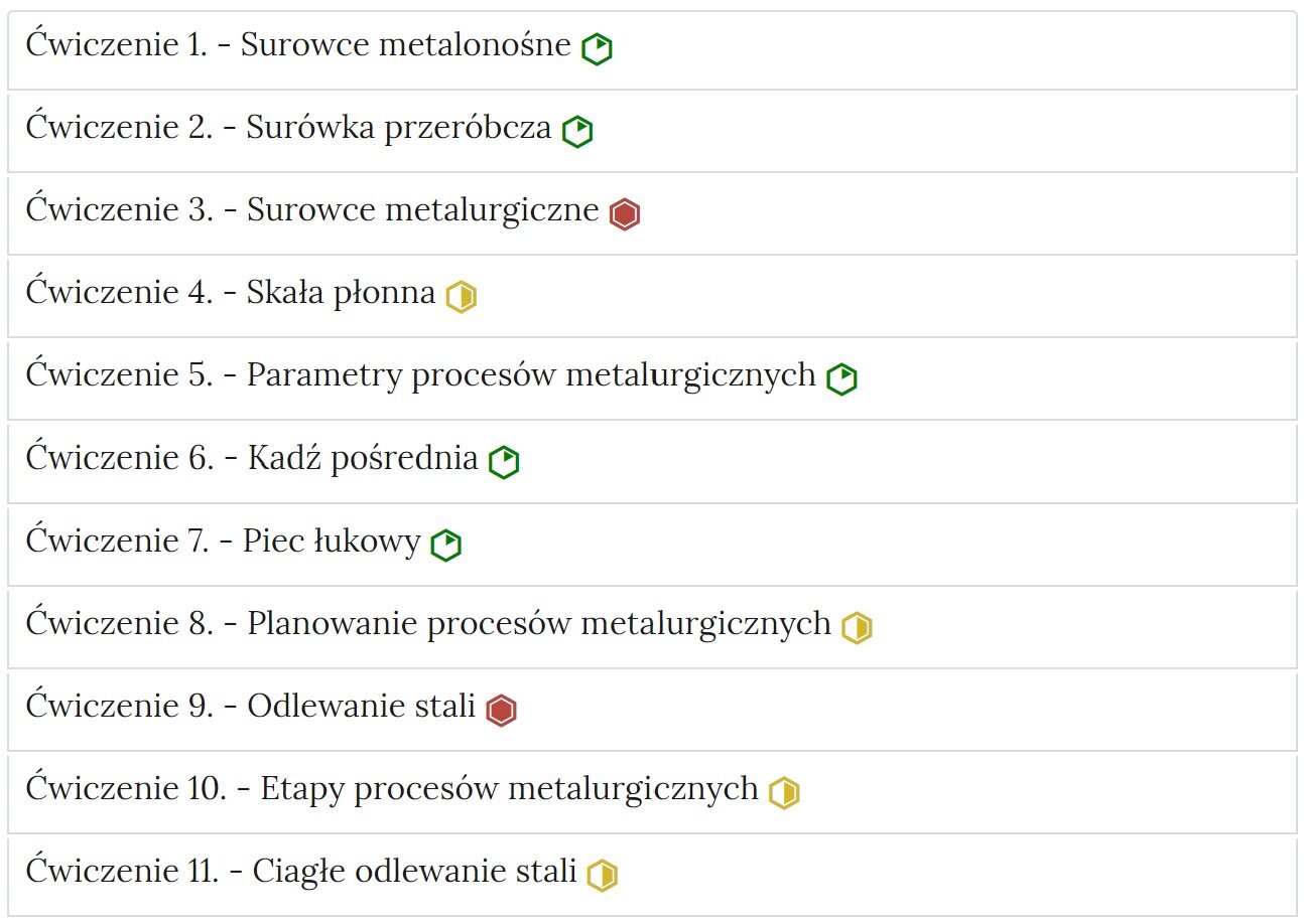 Przykładowy wygląd zakładek zawierających interaktywne materiały sprawdzające