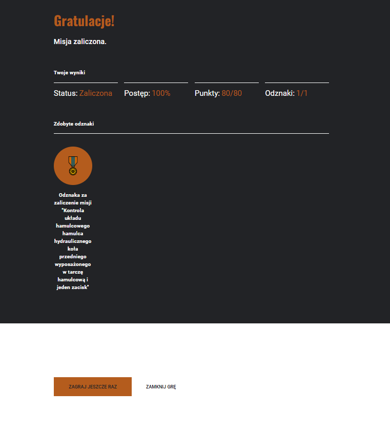 Przykładowe podsumowanie gry