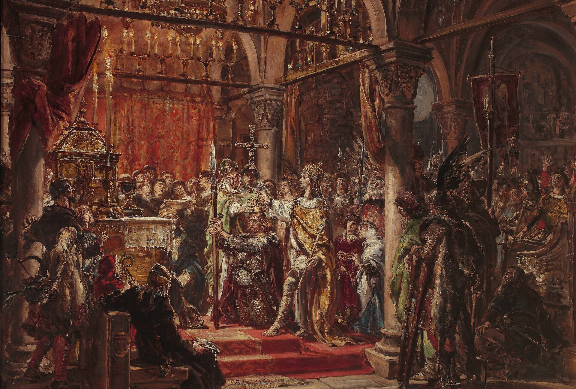 Obraz Jana Matejki przedstawiający koronację pierwszego króla.