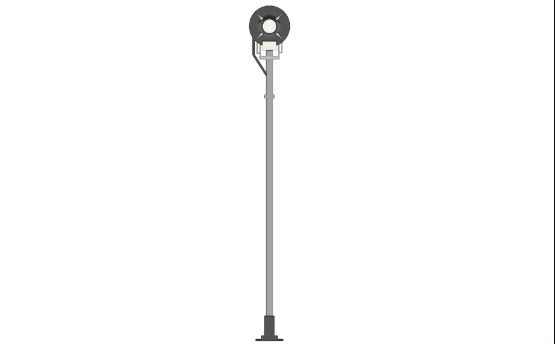 Grafika przedstawia sygnalizator zastępczy. Skład się on z długiego słupka, na którego szczycie znajduje się okrągła tarcza. Na jej środku zamontowana jest okrągła lampa dająca białe mrugające światło.