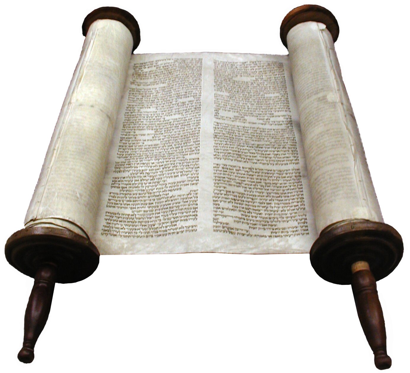 Zdjęcia przedstawia papier nawinięty na dwa zwoje i rozłożony, tak aby można było odczytać całą stronę. Oba zwoje posiadają rączki za które można je chwytać. 