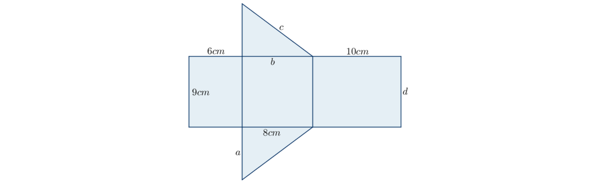 Rysunek przedstawia siatkę graniastosłupa prostego trójkątnego składającą się z dwóch trójkątów i trzech prostokątów..