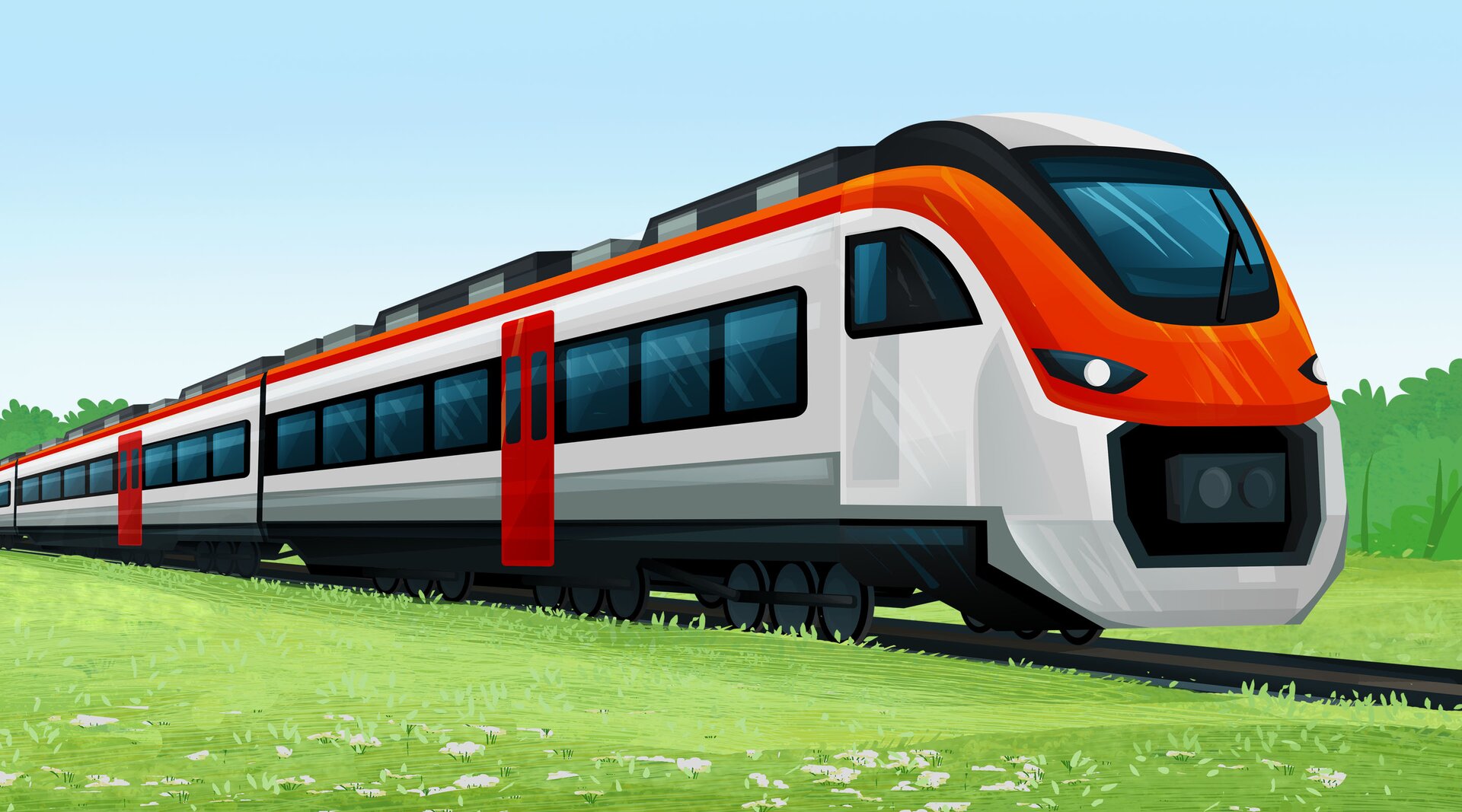 Ilustracja przedstawia nowoczesny pociąg.