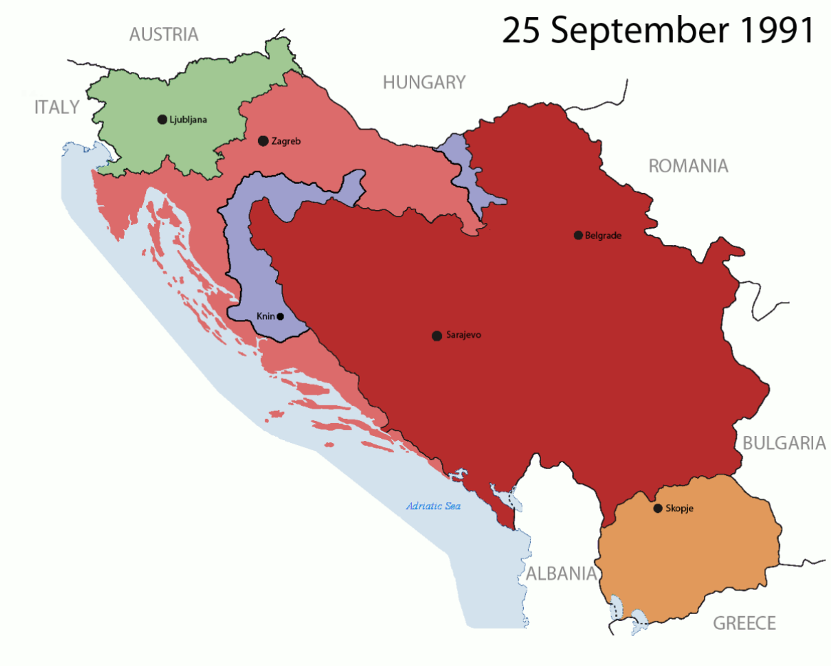25 września 1991 roku następuje podział na południu, jest to obszar z miastem Skopje. 