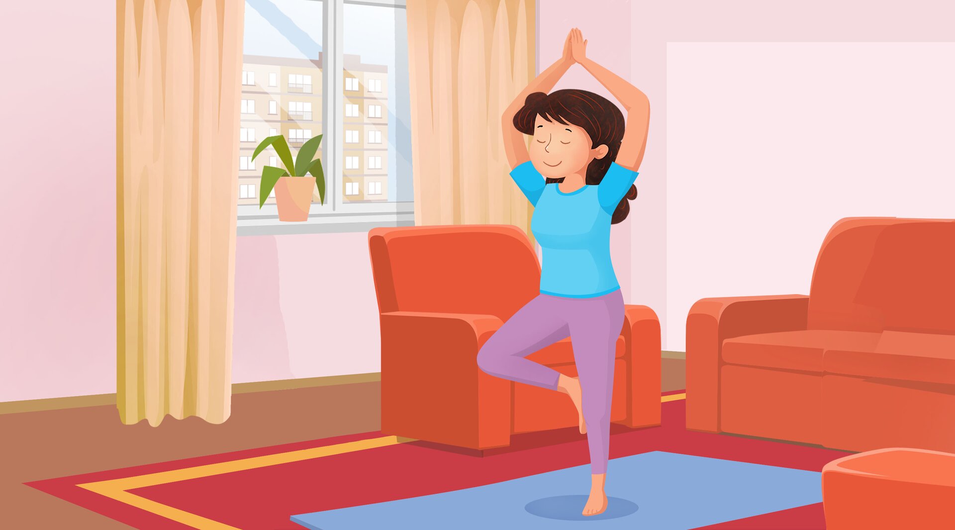 Na ilustracji znajduje się kobieta, która uprawia jogę.