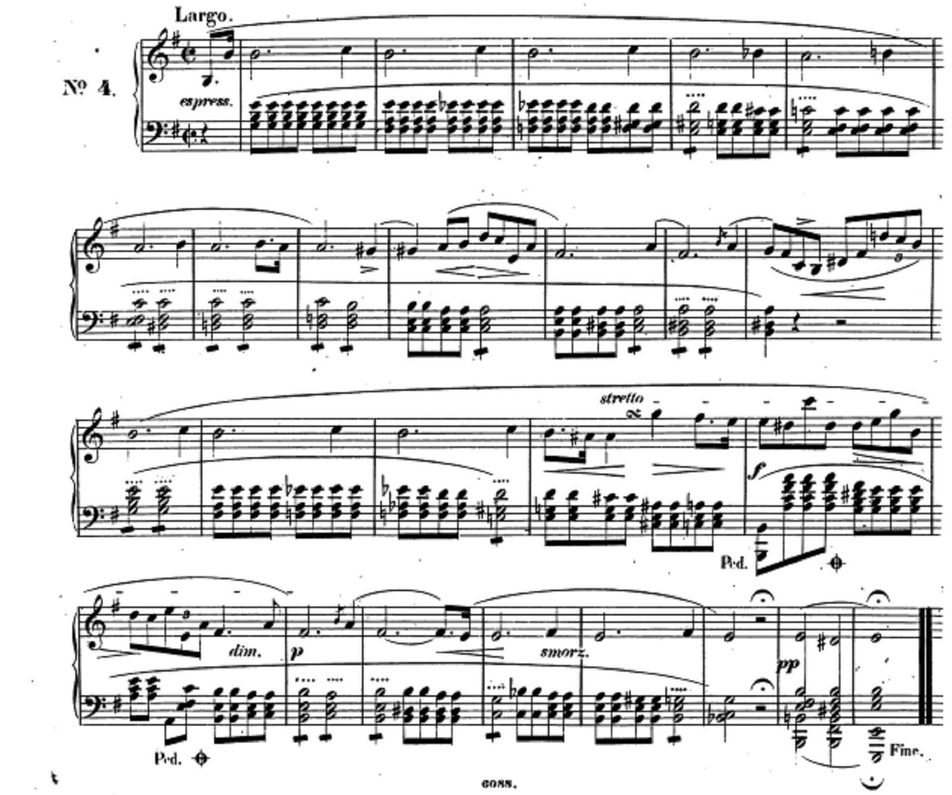 Partytura utworu Chopina, „Preludium e-moll op. 28 nr 4”.