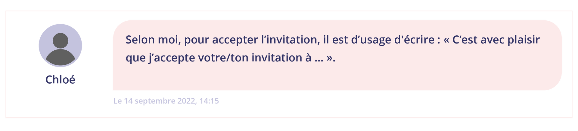 Ilustracja przedstawia fragment chatu, gdzie użytkownik wypowiada się w języku francuskim: 