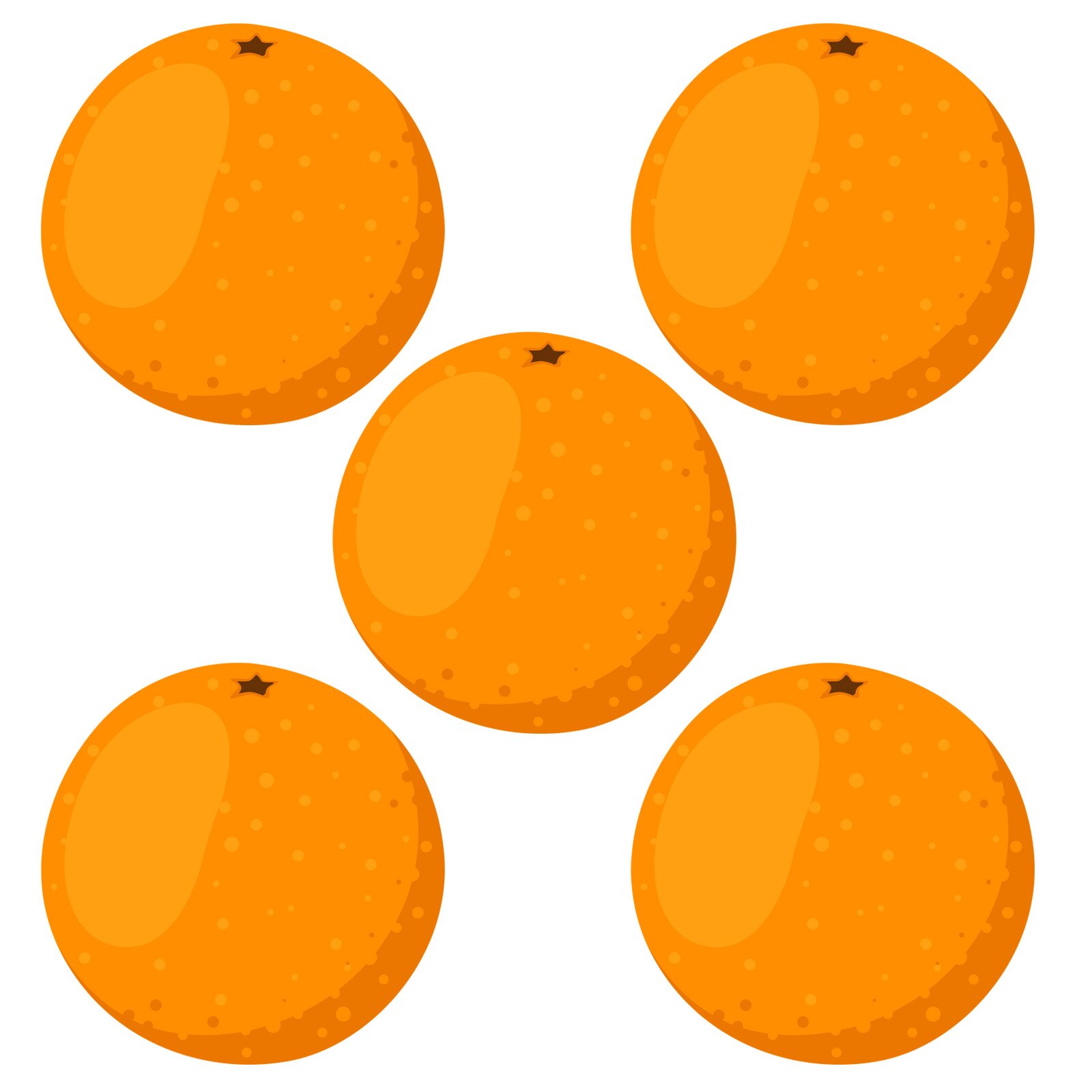 Ilustracja pięć pomarańczowych pomarańczy