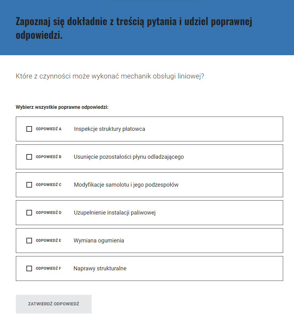 Przykładowy widok zadania wielokrotnego wyboru