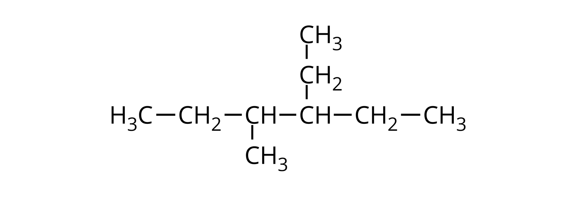 Na ilustracji jest wzór: opis od lewej strony - grupa metylowa łączy się z grupą metylenową. Ta łączy się z prawej strony z grupą CH. Grupa CH łączy się w dół z grupą metylową, a po prawej stronie z grupą CH. Grupa CH łączy się u góry z grupą metylenową, która jest połączona z grupą metylową. Grupa CH w prawo łączy się z grupą metylenową. Ta z kolei łączy się z grupą metylową.   