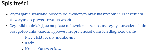 Ilustracja przedstawia spis treści. Jest to lista tytułów e‑materiału.