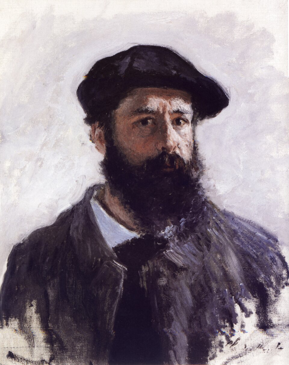 Ilustracja przedstawia autoportret Claude'a Monet. Artysta namalował siebie w ujęciu  en face na tle stonowanej szaro‑białej ściany. Ma na głowie ciemny beret naciągnięty na czoło i ciemną kurtkę założoną na białą koszulę. Jego spojrzenie jest bezpośrednie, a powagi dodaje czarna, gęsta broda.