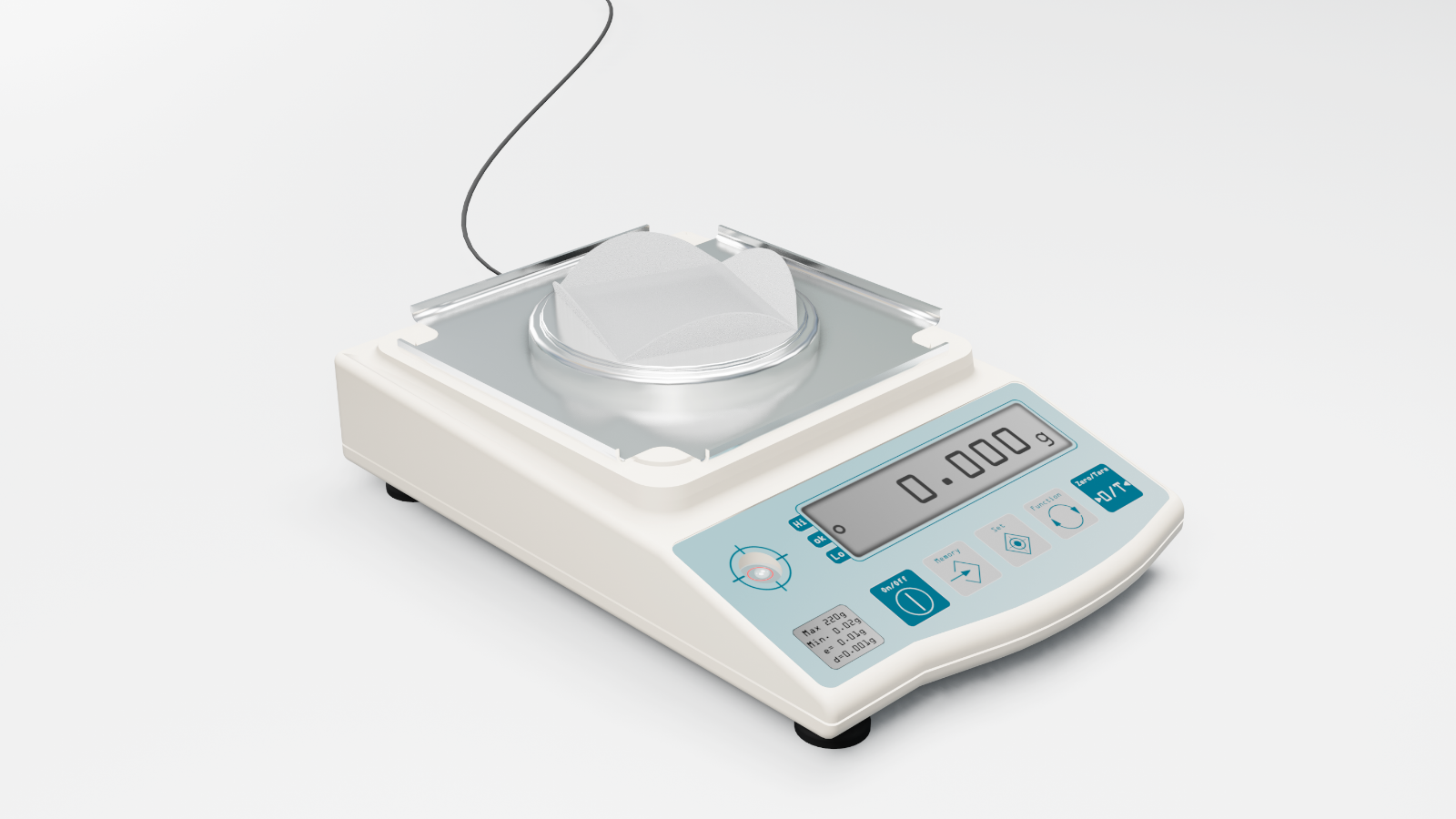 Zdjęcie przedstawia elektroniczną wagę proszkową.