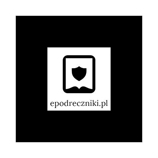 Logotyp epodreczniki.pl. Kwadrat, w środku którego znajduje się smartfon z tarczą na ekranie. Pod spodem napis epodreczniki.pl.