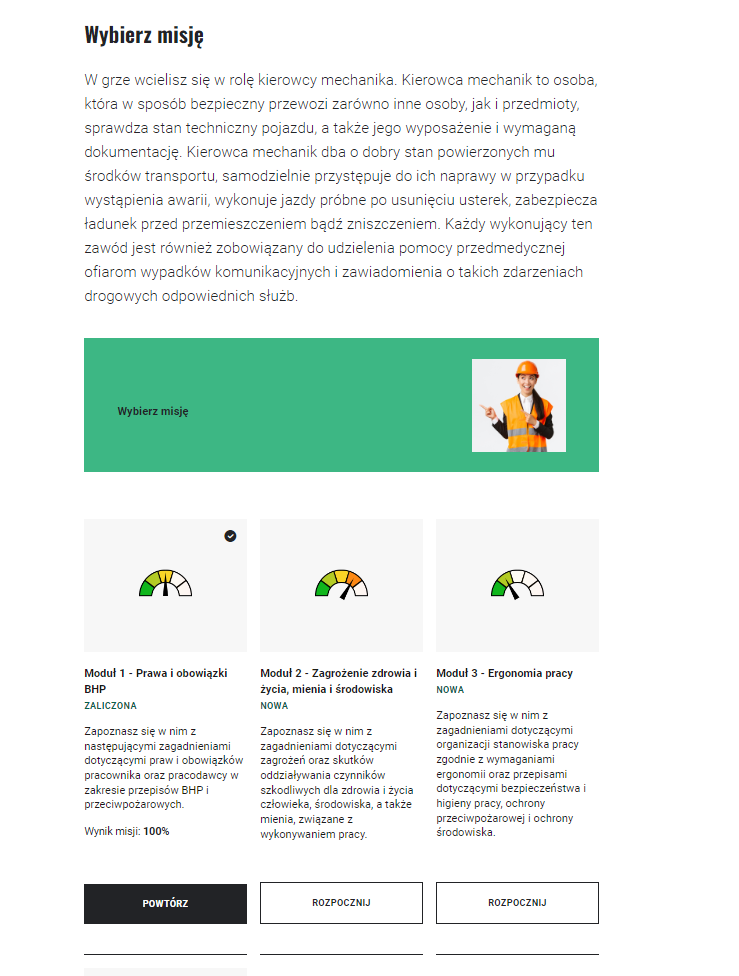 Przykładowy wybór misji w grze 