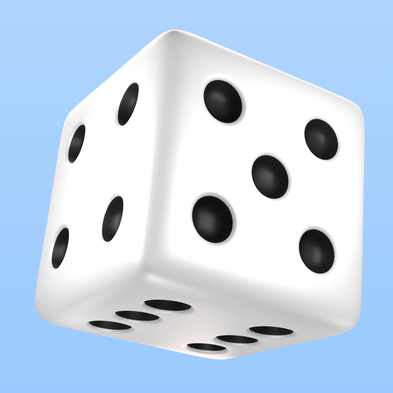 Ilustracja przedstawia sześcienną, białą kostkę do gry. Widoczne są trzy ściany o liczbach oczek: cztery, pięć, sześć.