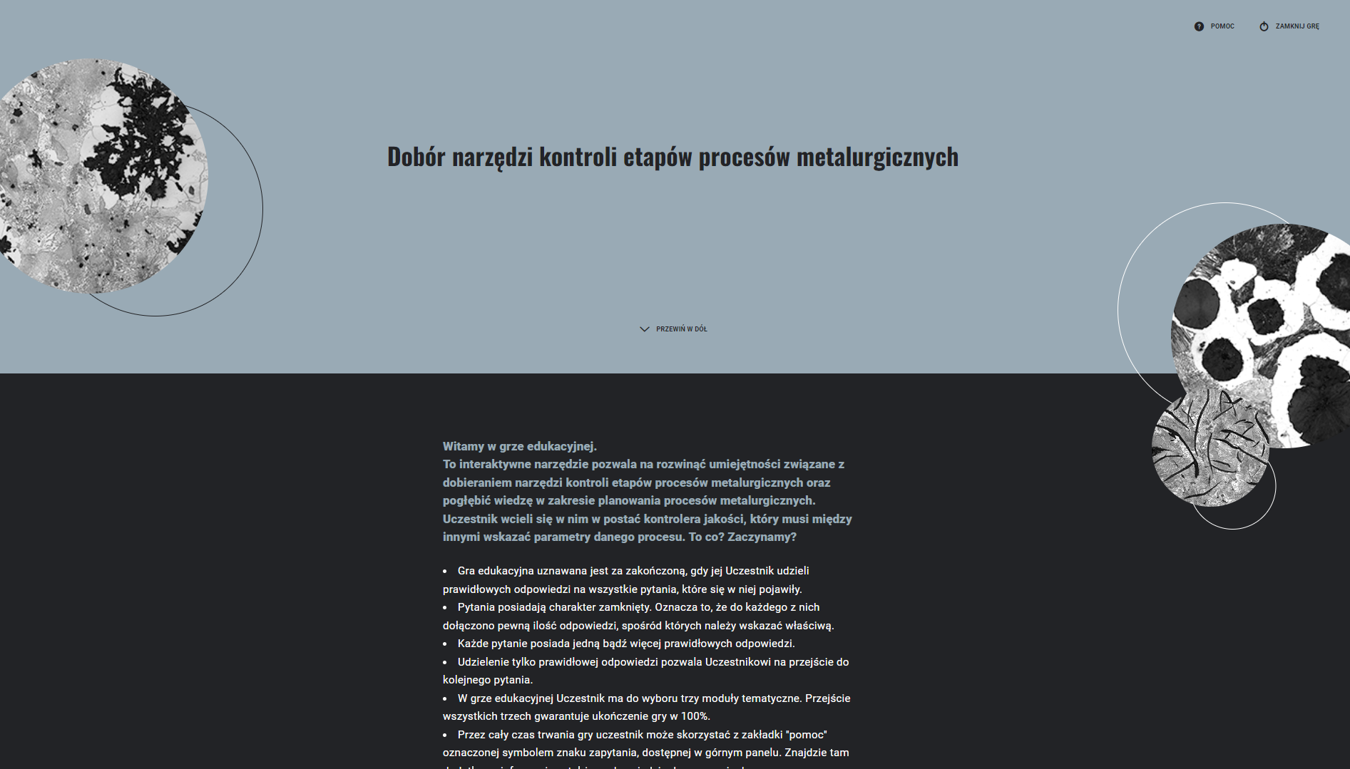 Przykładowy ekran startowy gry