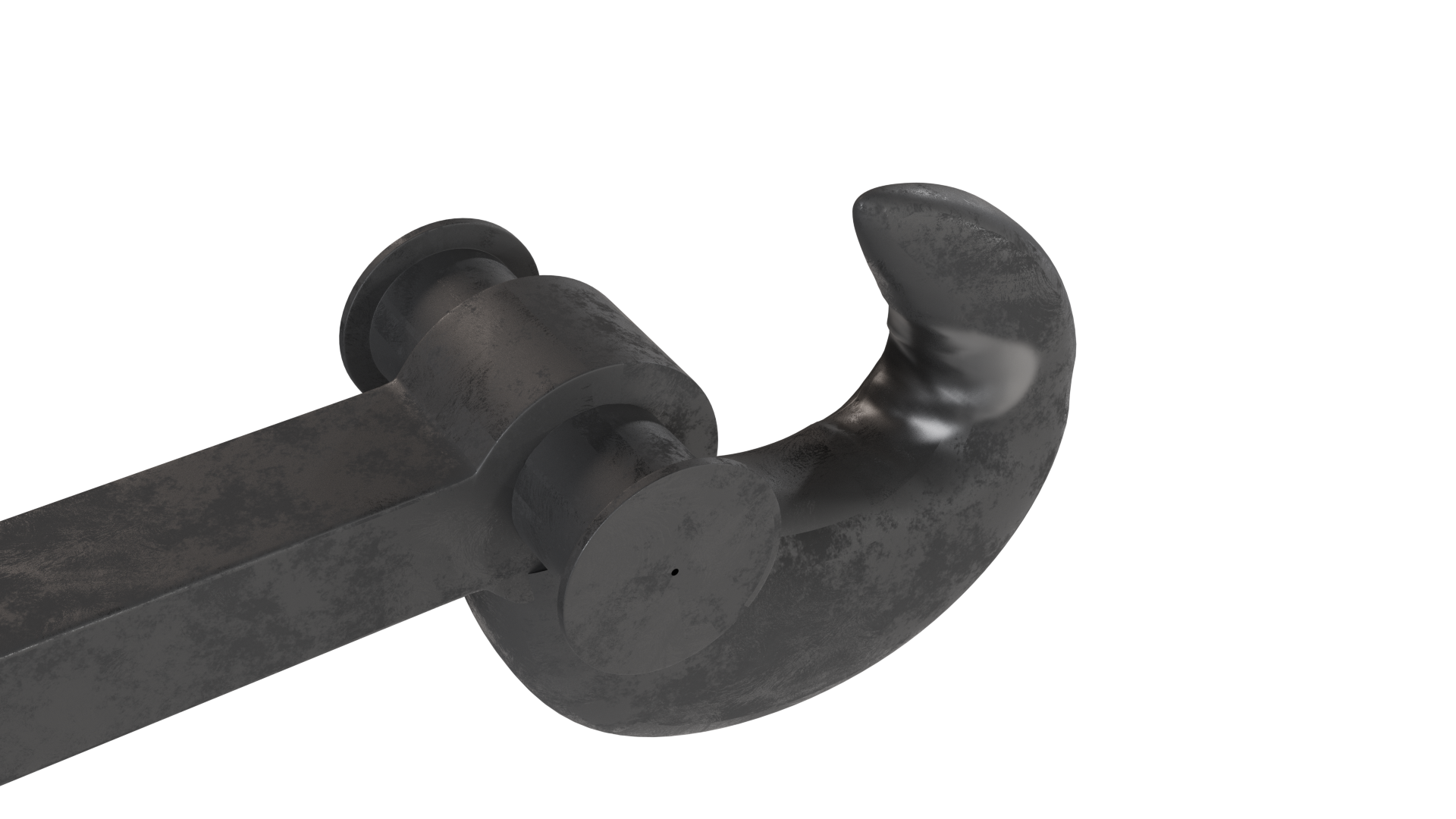 Ilustracja przedstawia zużytą powierzchnię pałąka sprzęgu spowodowanego tarciem ciernym o hak cięgłowy. Objawia się to widocznym wyżłobieniem na powierzchni elementu.