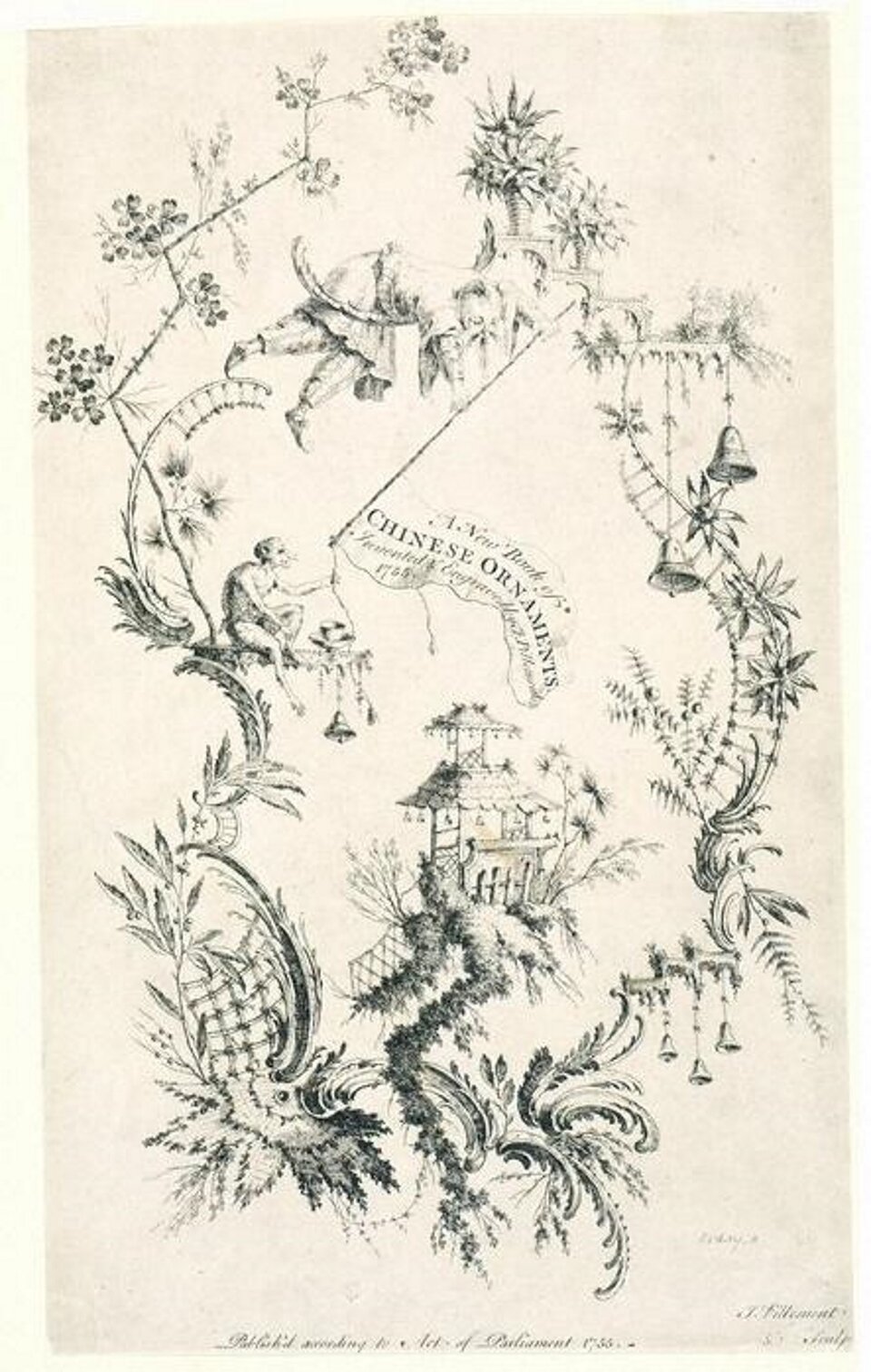 Ilustracja  jest grafiką, przedstawiającą „Motyw chinoserie                 ".  Motyw ten cechują rozbudowane zdobienia roślinne. Na nich rozmieszczone są postacie: w górnej części szlachcic, spadający w dół z chorągiewką w dłoniach, poniżej siedząca na gałęzi postać o dziwnych kształtach z długim haczykowatym nosem. Pośrodku roślinnego ornamentu znajduje się altanka, do której prowadzą schody.