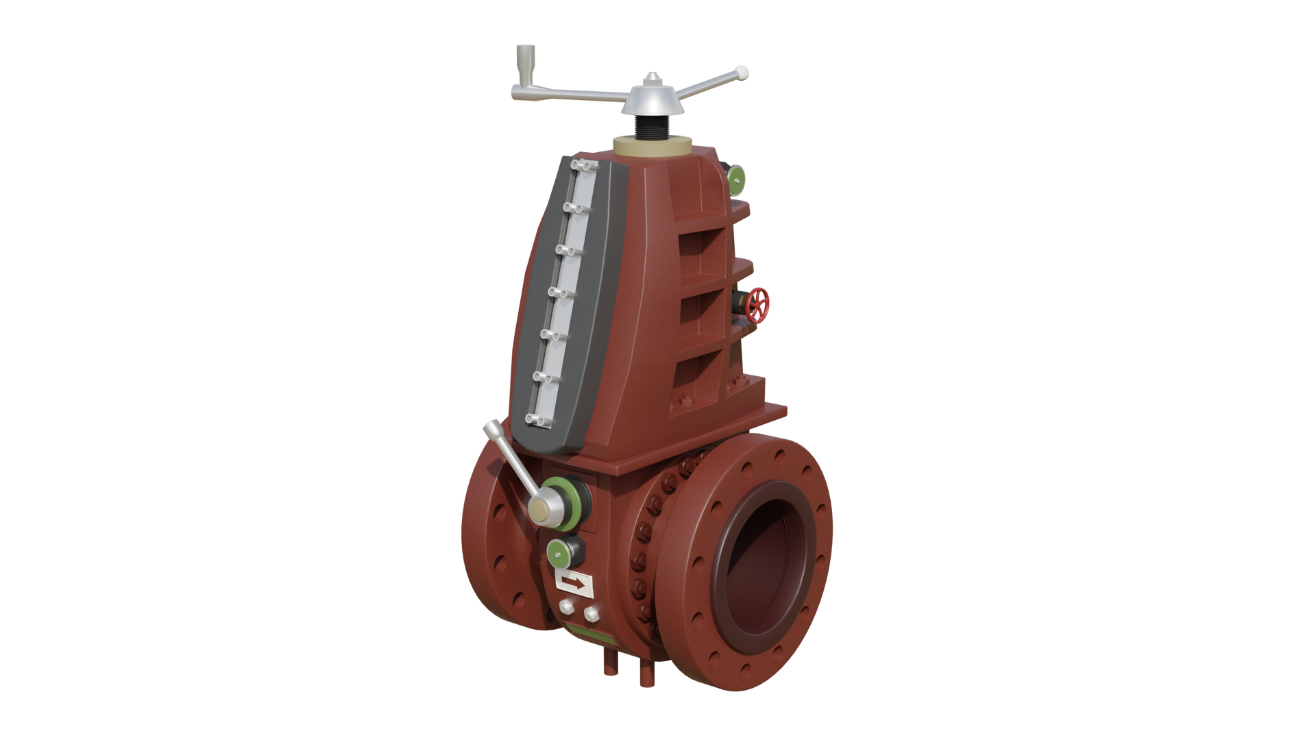 Ilustracja przedstawia gazomierz zwężkowy. Gazomierze zwężkowe przeznaczone są do pomiaru objętości płynącego przez nie gazu. Zasada działania opiera się na proporcjonalności spadku ciśnienia wywołanego przez kryzę pomiarową do kwadratu prędkości gazu i jego gęstości. Dolna część gazomierza wyglądem przypomina szpulę. Na krańcach szpuli znajdują się okrągłe otwory. Środkowa część szpuli jest pogrubiona. Do pogrubionej części dołączony jest duże element w kształcie ściętego prostopadłościanu. O samej góry znajduje się element w kształcie grzybka z korbką. W tylnej części gazomierza widoczne są zawory kołowe. Z przodu pogrubionego elementu szpuli znajduje się korbka oraz naklejka ze strzałką wskazującą kierunek przepływu gazu.