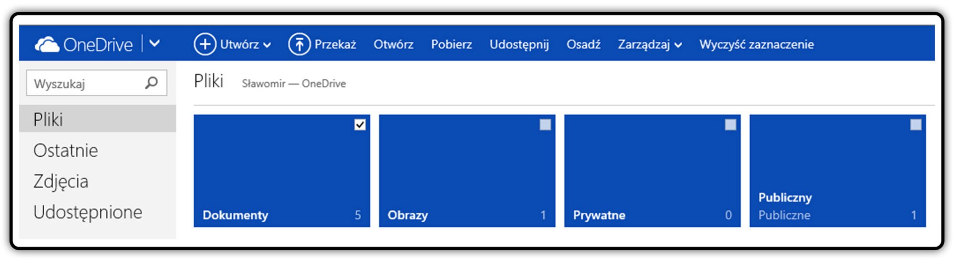 Zrzut fragmentu okna dysku OneDrive