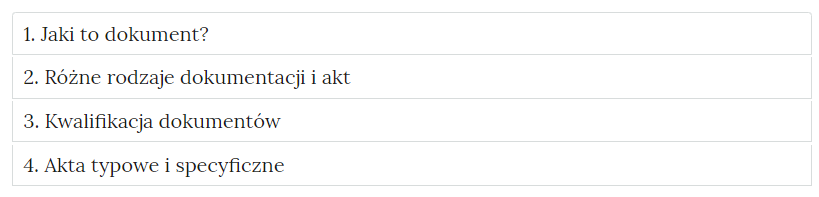 Grafika przedstawia widok na zwiniętą listę z kategoriami ćwiczeń interaktywnych. Lista złożona jest z 4 prostokątnych ramek. W każdej ramce tytuł kategorii.