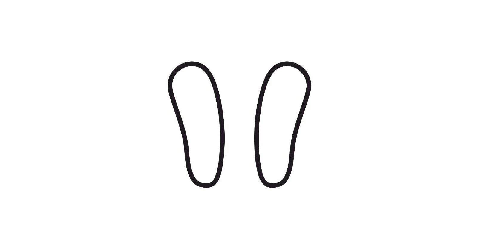 Grafika przedstawia obrys formy obuwniczej odwiedzeniowej, stopy prawej i lewej