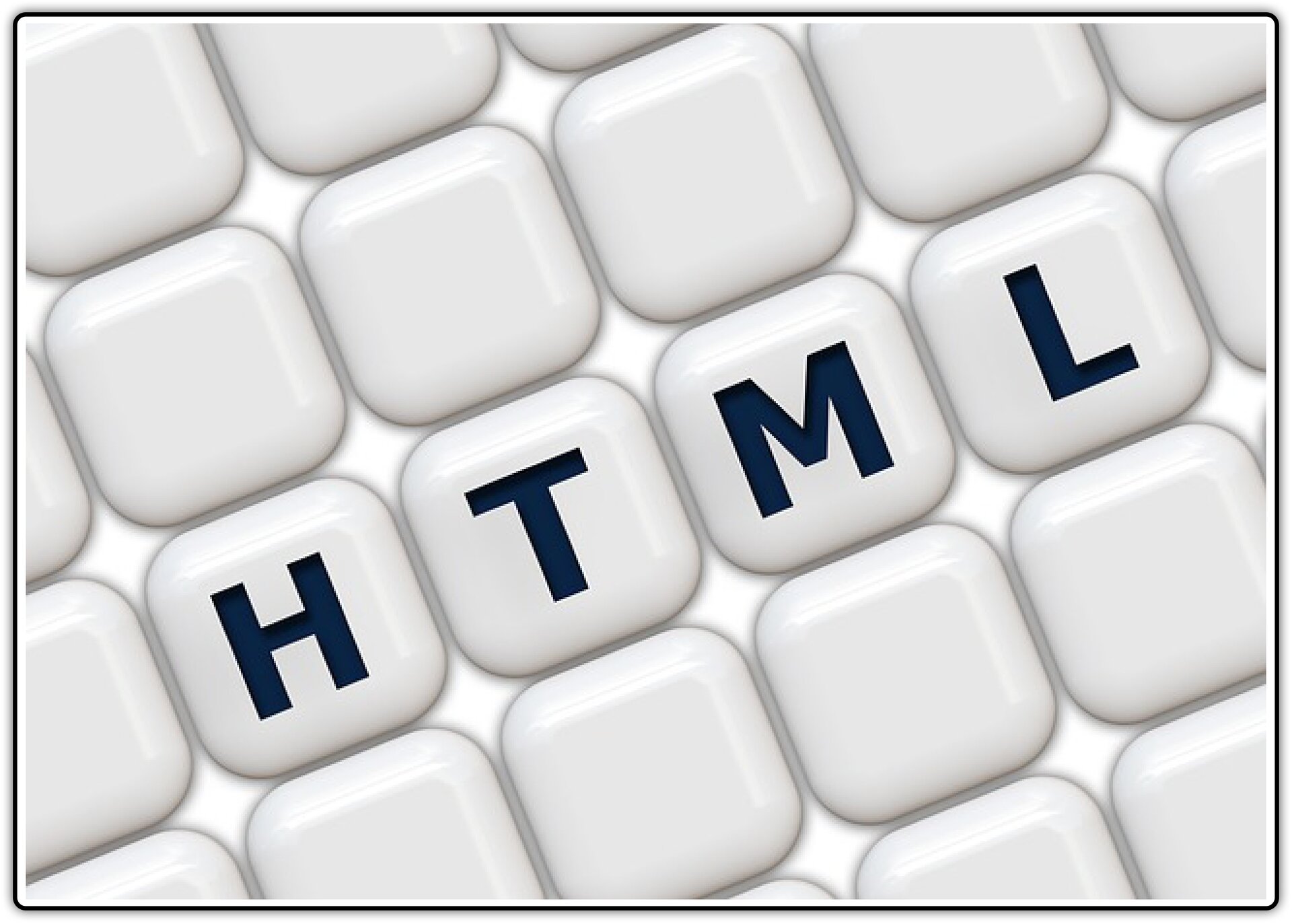 Ilustracja przedstawiająca fragment klawiatury z widocznym napisem HTML